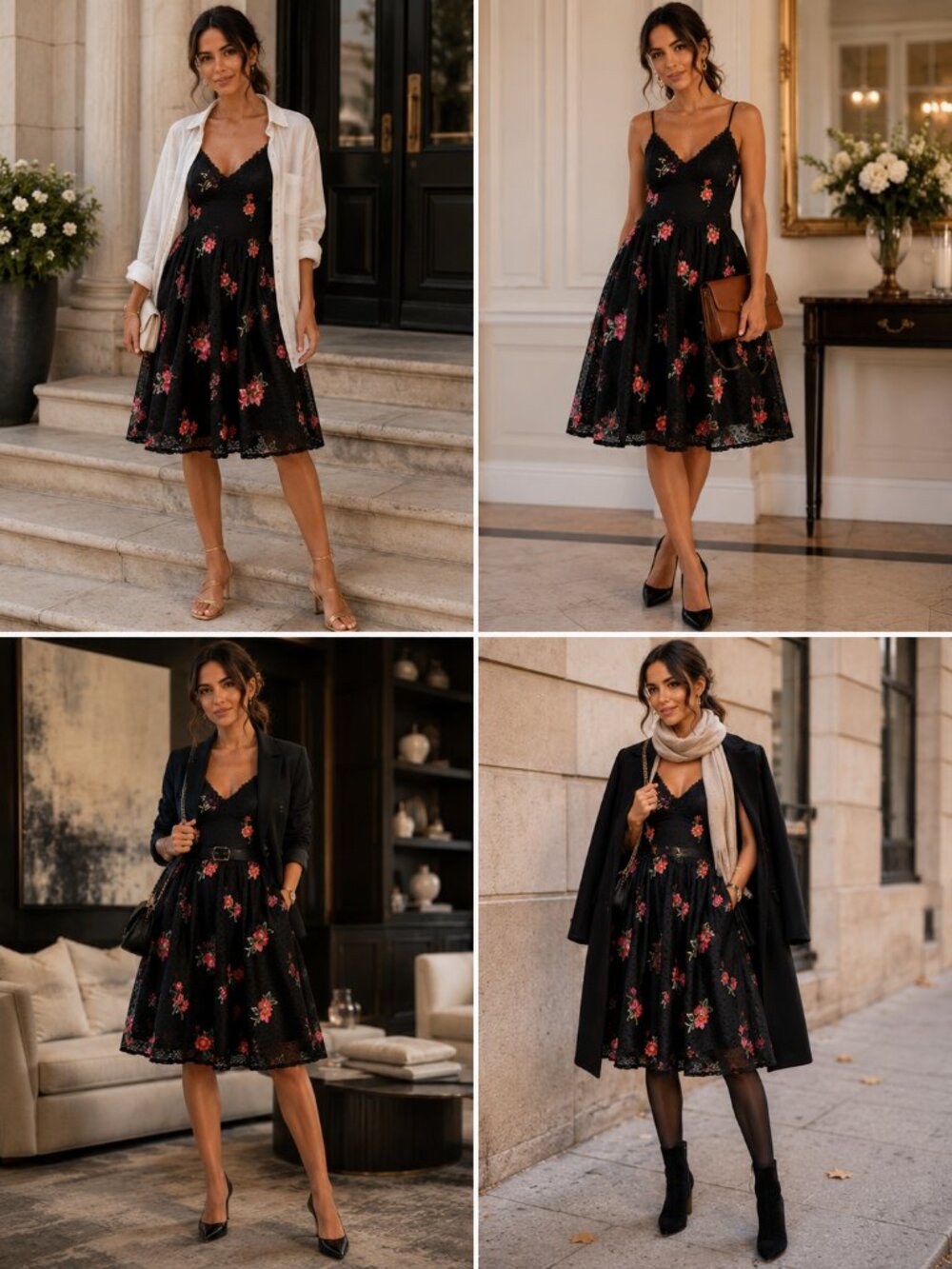 Little Mistress Black Floral Embroidered Lace Dress 6